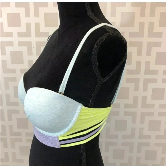 Victorias Secret Women’s Neon Colorblock Midi Longline Push-up Bikini Top 34D - Picture 6 of 7